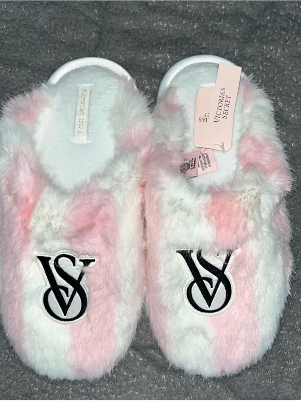 Victoria's Secret Plush Pink and White VS Logo Slippers